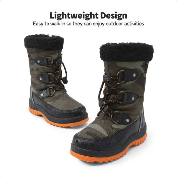 Kids Camouflage Slip Resistant Snow Boots - CAMO-ORANGE - 1